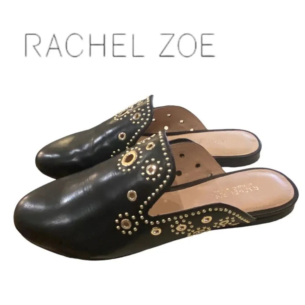 RACHEL ZOE Grace Eyelet Nappa Leather Black Mules NEW 7